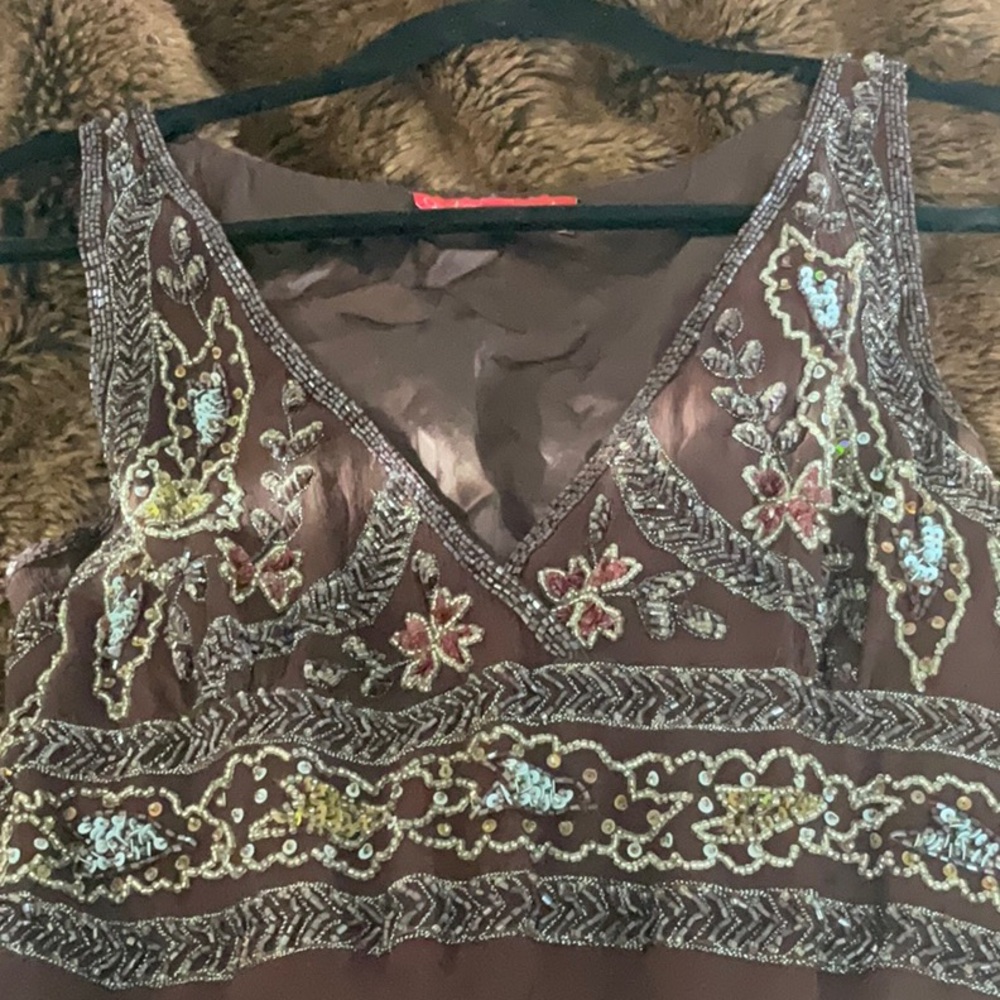 STUNNING BEADED AFTERSHOCK XL DRESS NWOT chiffon beaded few beads missing left - Picture 10 of 14